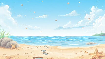 Obraz premium The beach background has two light blue and white clouds floating in the sky