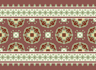 Pixel Ethnic Oriental Pattern Traditional Design for Clothing Fabric Textile Aztec African Indonesian Indian Seamless Pattern. Cross Stitch Embroidery Seamless.