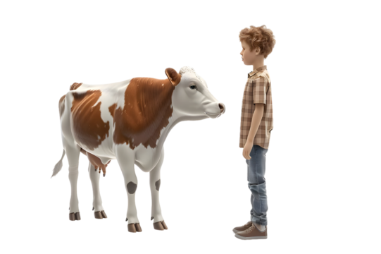 A boy walking with Cow isolated on transparent background