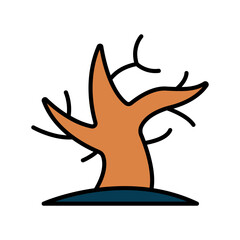 Dead tree line icon. Deforestation, environmental impact, dead wood, forest depletion, ecological issue, barren tree, dry tree, nature loss, dead tree, line, icon, environmental