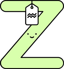 Cartoon Alphabet Z for Zigzag Icon in Green Color.