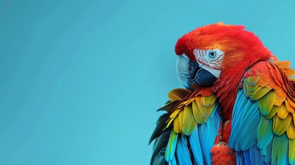 Fototapeta premium Multicolored parrot atop tree branch against blue sky