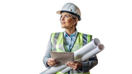 Female Architect Holding Plans in Safety Vest and Hard Hat