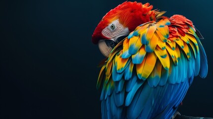 Fototapeta premium A vibrant parrot perched on a tree branch, gazing sideways