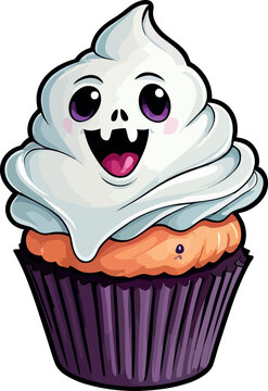 ghost cupcake smiling halloween treat clip art preview
