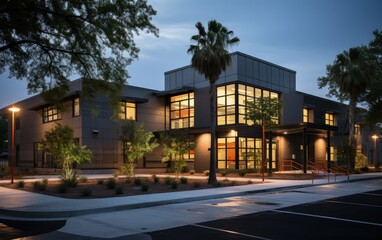 Illuminated Building in the Cityscape at Nighttime