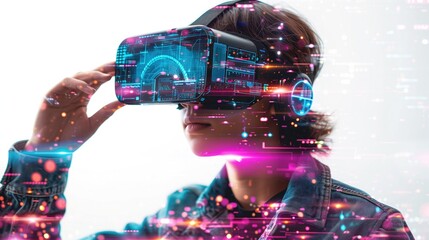 Digital Transformation: Employees interacting with futuristic technology like holograms or virtual reality, symbolizing digital innovation and adaptation