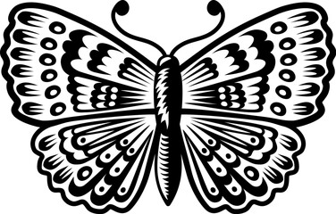 A butterfly with an abstract pattern on its wings illustration in a vintage retro style design