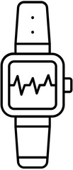 Health tracker smart watch icon in black line art.