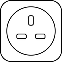 Three Pin Socket Icon in Black Line Art.