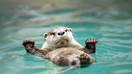 Fototapeta premium A tight shot of a small animal submerged in water, paws lifted above the surface