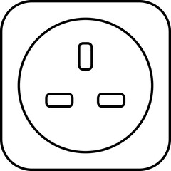 Three Pin Socket Icon in Black Line Art.