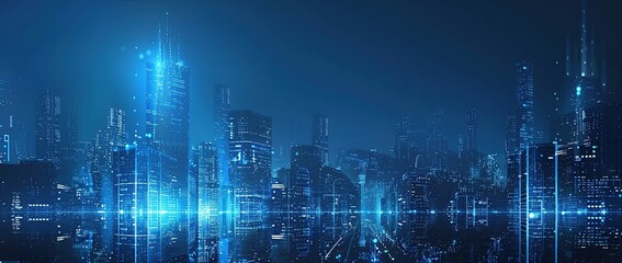 Obraz premium Digital Metropolis: A Futuristic Cityscape Illuminated by Technology