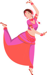 Illustration Indian woman character classical dancing (Bharatanatyam Pose) in her yellow traditional costume.