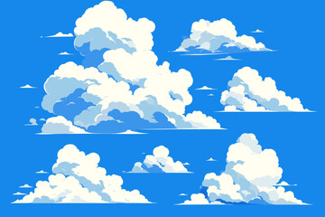 A Set of Anime Clouds on a Blue Sky Cloudy Vector Illustration Set of Cloud Formations