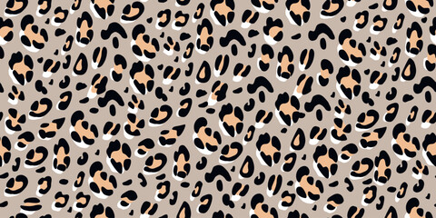 Leopard pink and gray seamless pattern. Animalistic print for fabric, paper. Vector hand-drawn background. 