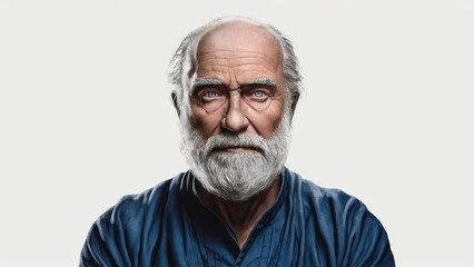 Obraz premium A man with a beard and white hair is looking at the camera, AI