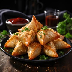 Delicious Vegan Samosas Arranged on a Plate