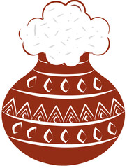 Doodle Style Pongal Dish in Mud Pot Element.