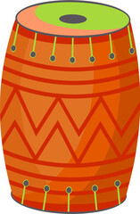 Dhol (Drum) Instrument Element In Orange and Green Color.