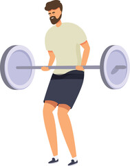Male athlete is lifting a barbell, doing exercises for the muscles of the arms and back