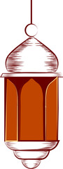 Orange and Red Arabic Lantern Icon in Doodle Style.