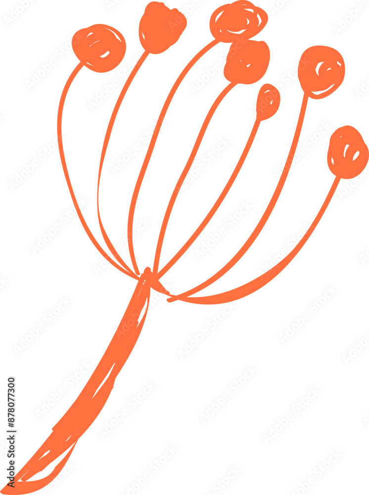 Sticker orange flower buds icon in doodle style.