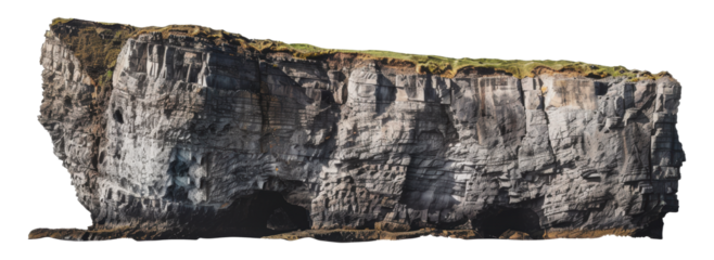 Rugged cliff face with grassy top, ireland, cut out - stock png.