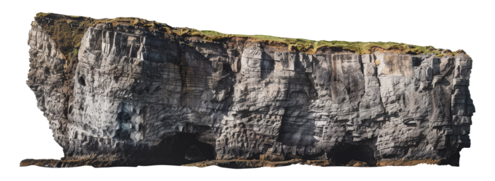 Rugged cliff face with grassy top, ireland, cut out - stock png.