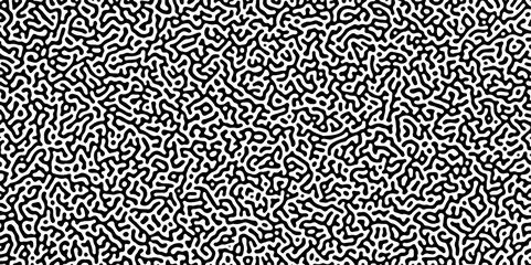 Abstract Turing organic wallpaper with background. Natural seamless line pattern.  Monochrome Turing reaction background. Turing reaction diffusion monochrome seamless pattern with chaotic motion.