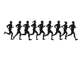 Runner silhouette. Set of people run silhouette.
