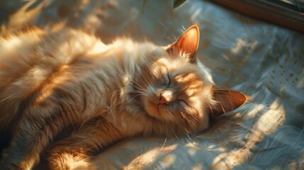 Cat that is sleeping on a bed