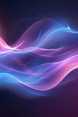 Modern shiny blue purple moving shiny neon lines on dark background. Glowing wave on a dark background. Neon wave. Futuristic background. Texture of silk fabric in the form of a wave. Copy space