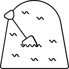 Large Soil or Stone with Shovel Digging Icon in Black Line Art.