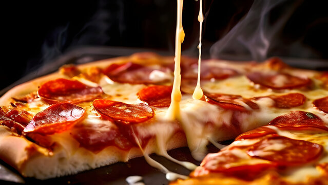 Hot Cheese dripping fast food pizza pepperoni slices wallpaper