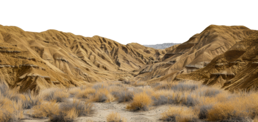 Dry canyon landscape in the mojave desert, cut out - stock png.