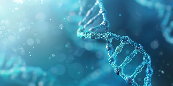 Double helix hexamer DNA string on blue abstract background