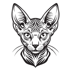 Fototapeta premium Hairless Sphynx Cat Hand Drawn Engraved Ink Line Art Sketch Illustration
