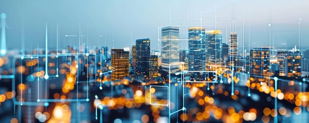 Real estate investments with digital overlay, financial investment, property assets
