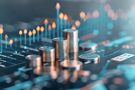 Investor portfolio growth visualized in 3D, financial investment, advanced analytics