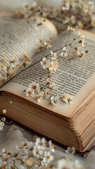 An open book with delicate pages