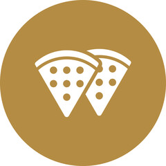 Pizza slice circle icon in brown and white color.
