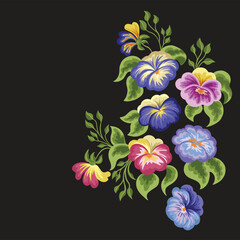 wildflowers decoration stylized bright pansies, vector illustration