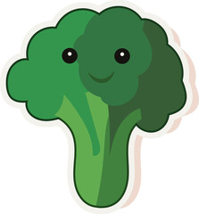 Cartoon Broccoli Character Icon in Sticker Style.