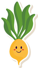 Smiley Turnip Cartoon Icon In Sticker Style.