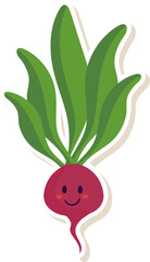 Smiley Beetroot Cartoon Icon In Sticker Style.