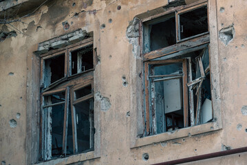 destroyed houses in a city lost in the war in Ukraine
