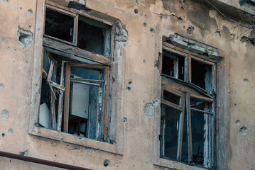 destroyed houses in a city lost in the war in Ukraine