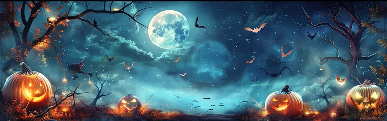Fototapeta premium Mysterious Halloween Night Under the Full Moon