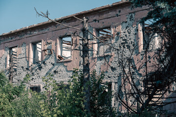destroyed houses in a city lost in the war in Ukraine